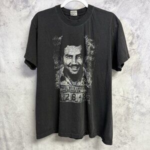 Vintage Pablo Escobar T Shirt Mens XL Faded Black Y2K Medellin